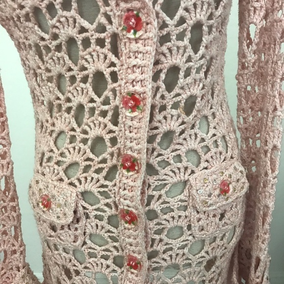 Anthro Blush Moth Rare Crochet Sweater Cardigan - Picture 3 of 6